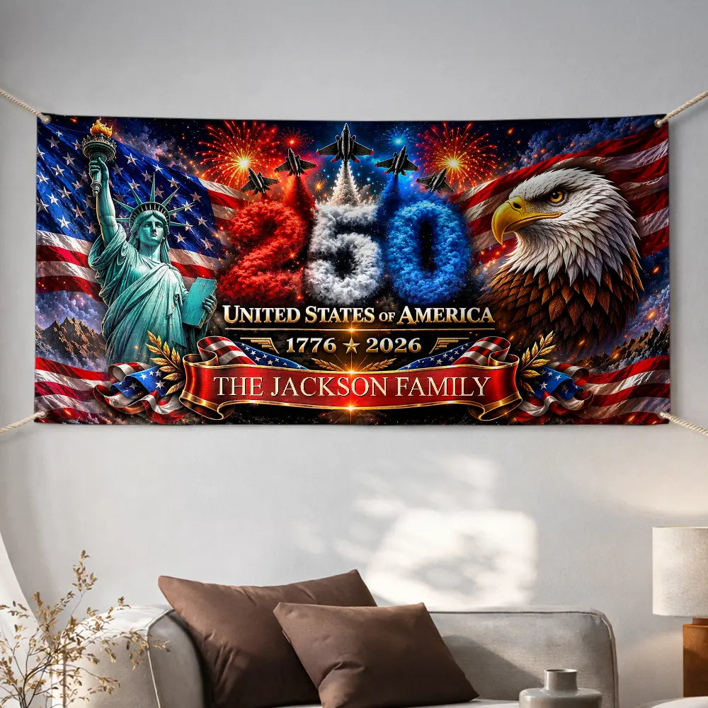 Personalized America 250th Anniversary Family Name Banner Decor