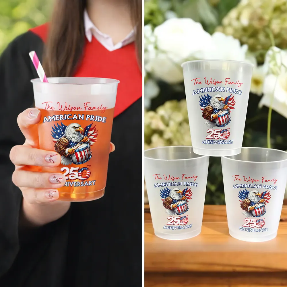 Personalized Frosted Cups American Pride Eagle Gift for Family