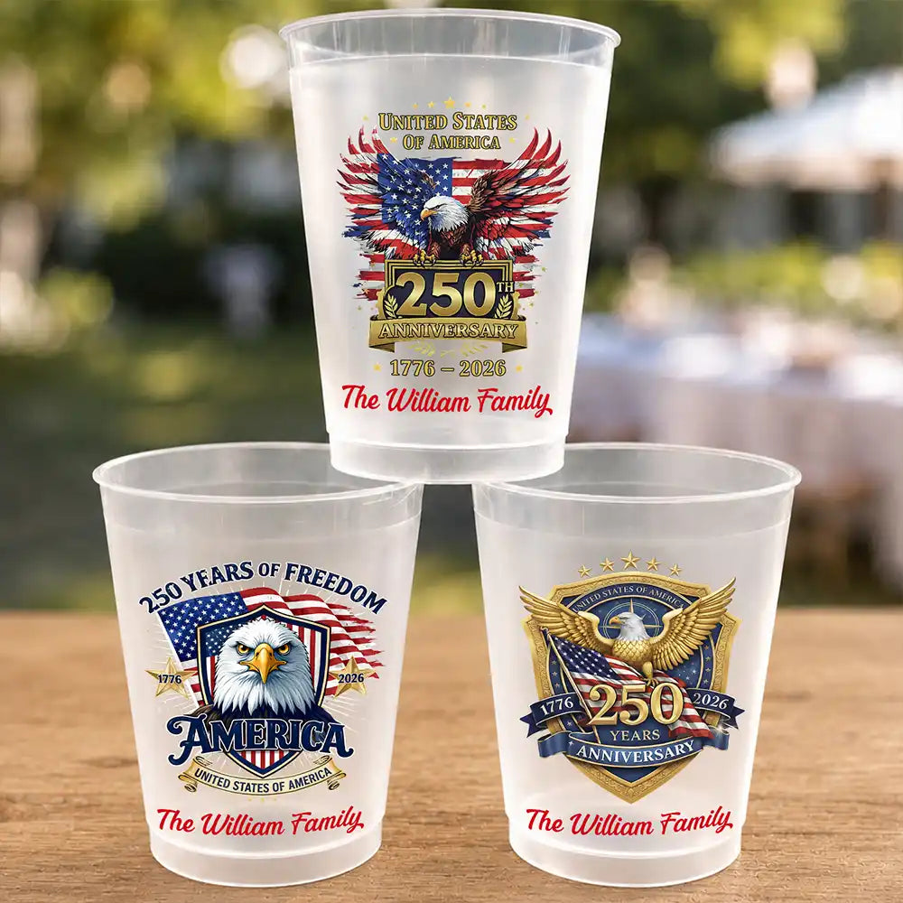 Personalized Frosted Cups America 250th Anniversary Patriotic Gift for Family