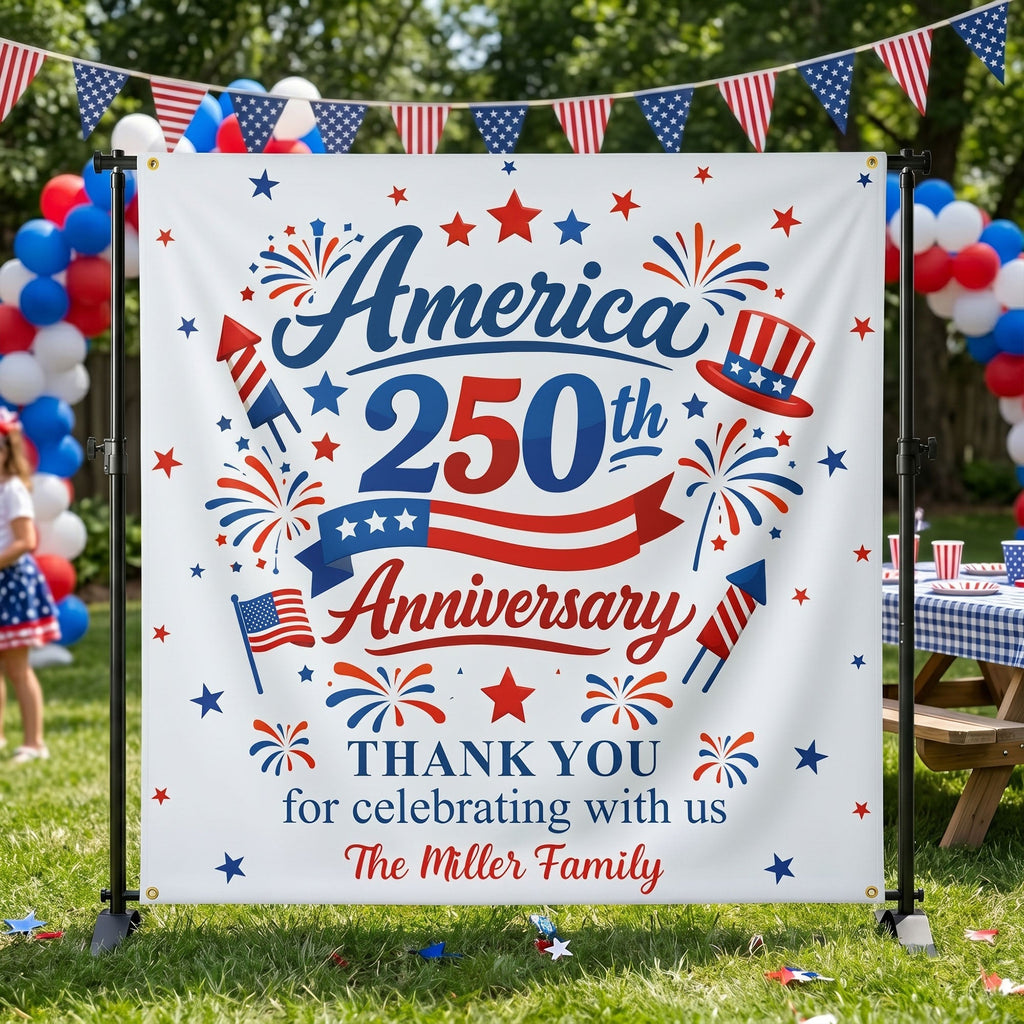 Personalized America 250th Anniversary Backdrop Banner for Family Celebration