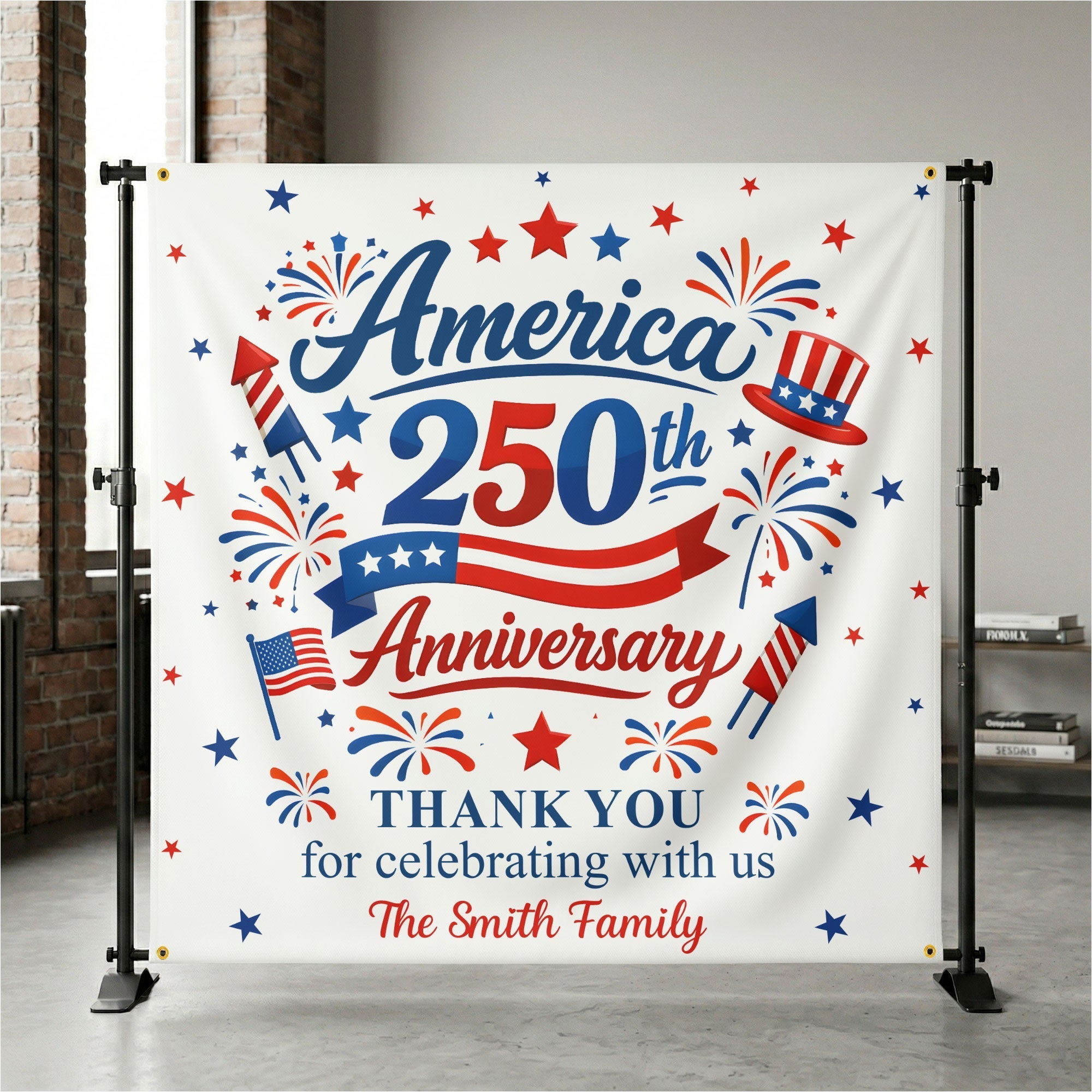 Personalized America 250th Anniversary Backdrop Banner for Family Celebration