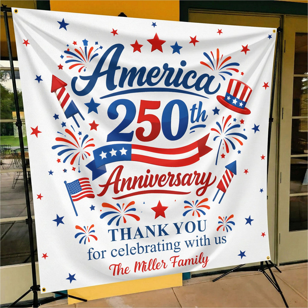 Personalized America 250th Anniversary Backdrop Banner for Family Celebration