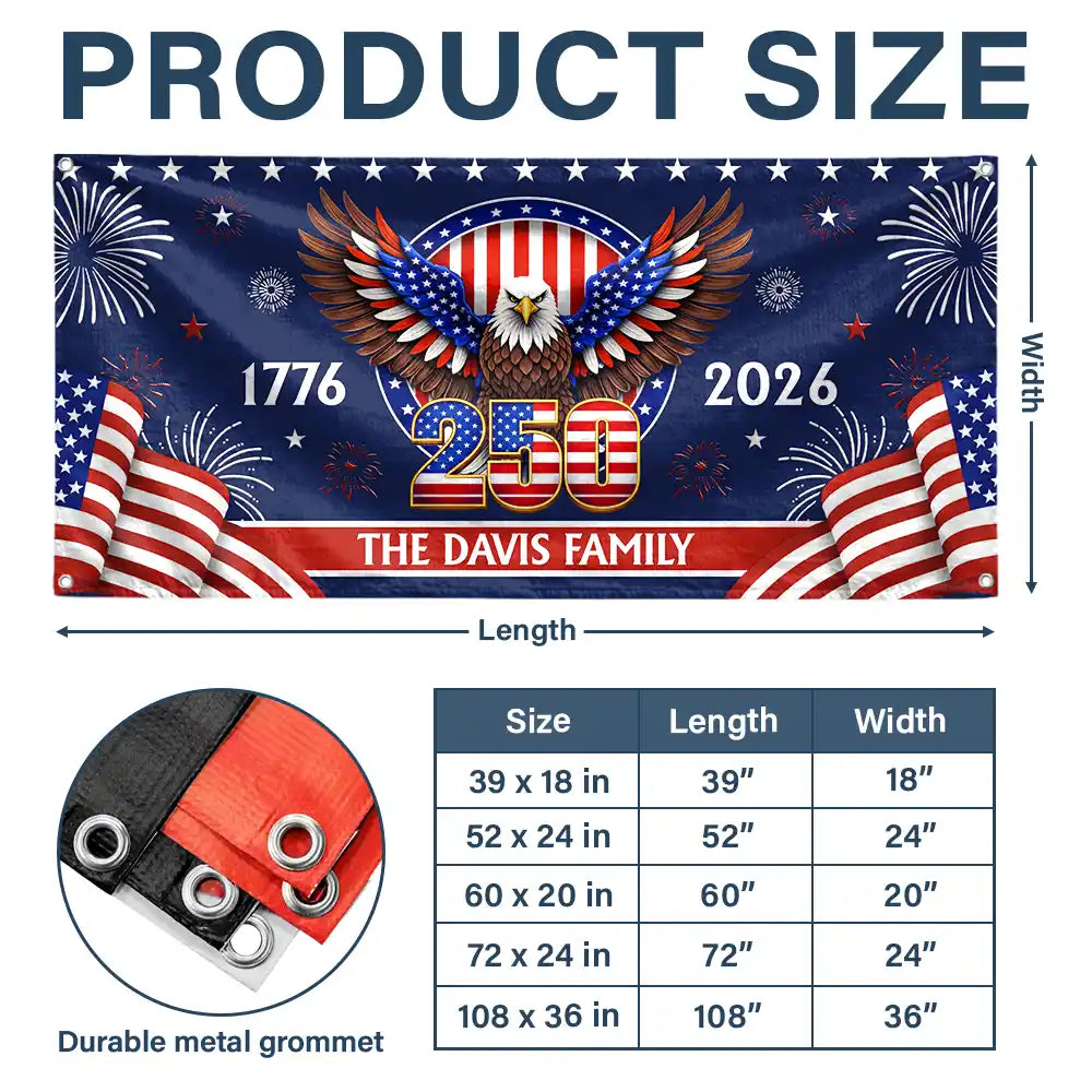 Personalized America 250th Anniversary Horizontal Banner for Family Gatherings