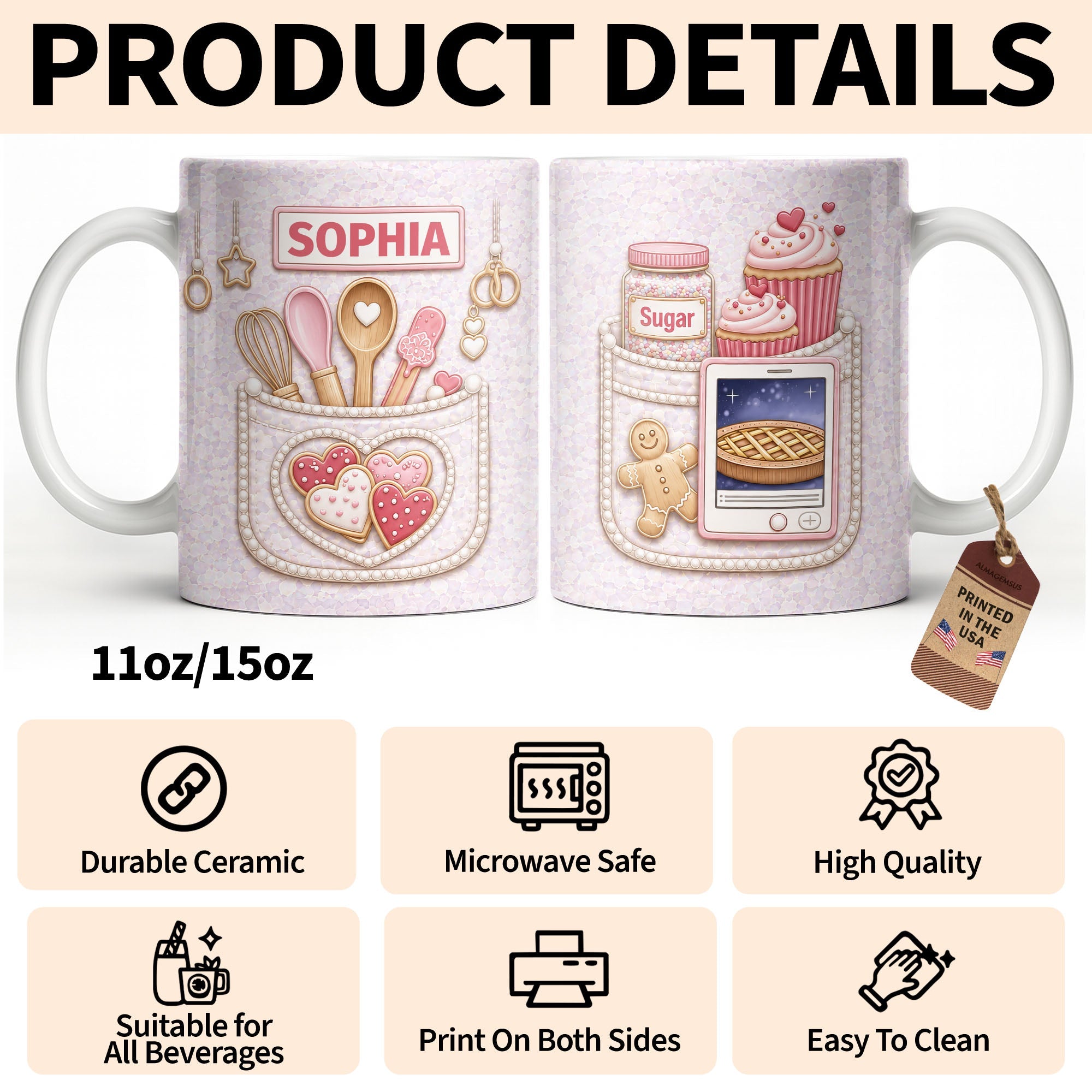 Personalized Baking Mug Custom Name Gift for Bakers Edge-to-edge Mug GradoCreations