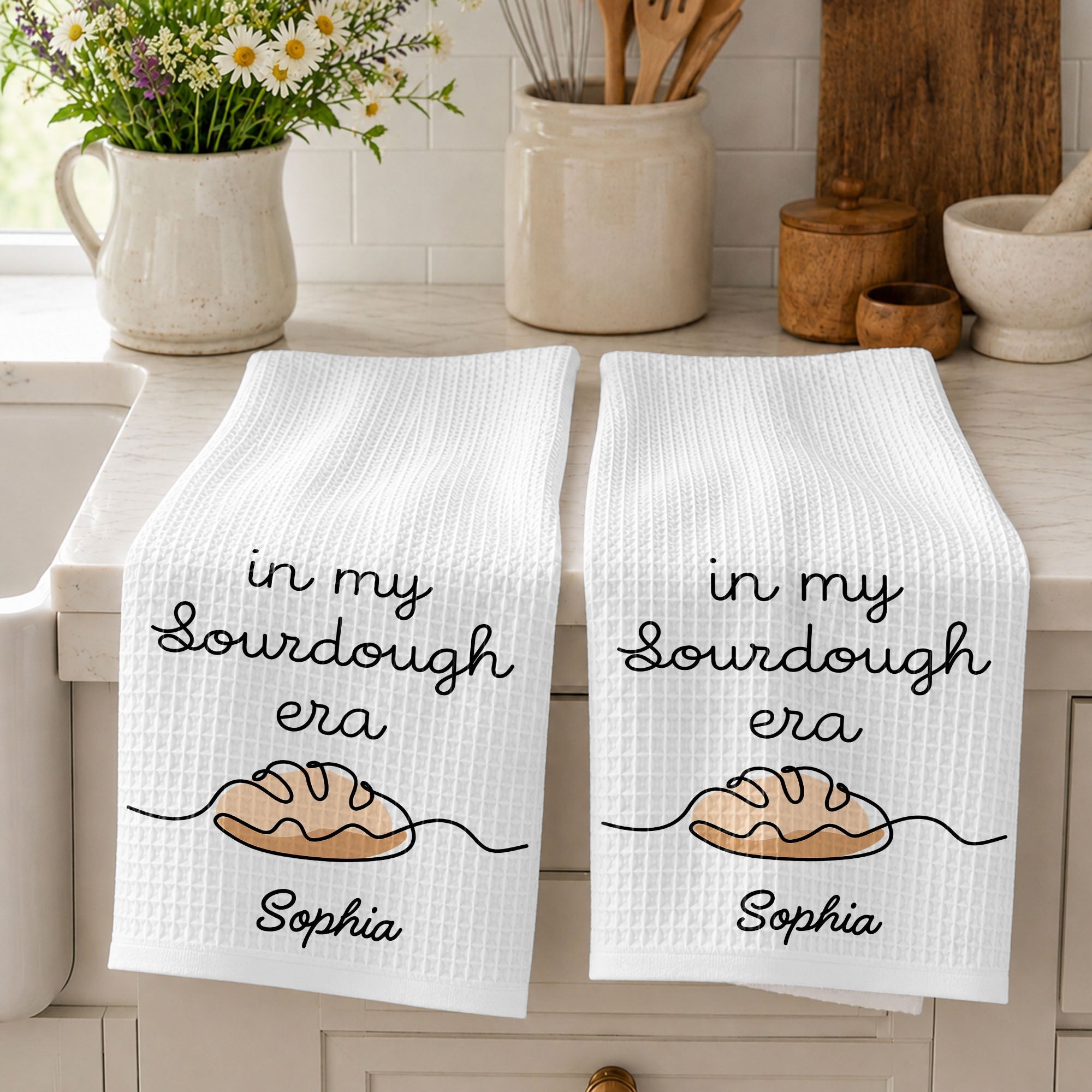 Personalized Minimalist Bread Art Kitchen Towel Gift for Bakers Kitchen Towel GradoCreations