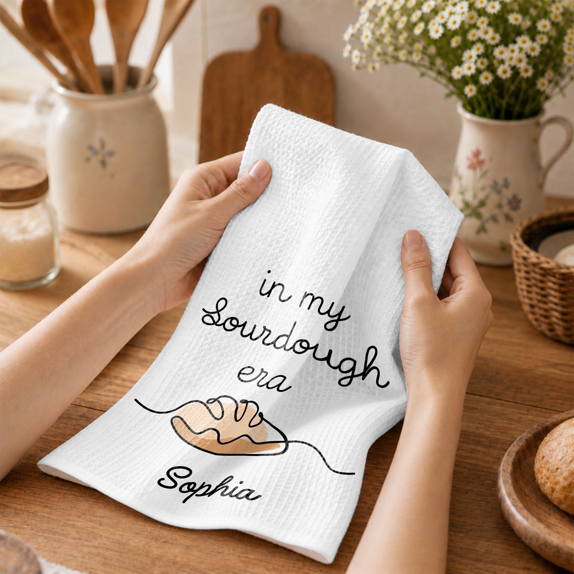 Personalized Minimalist Bread Art Kitchen Towel Gift for Bakers Kitchen Towel GradoCreations