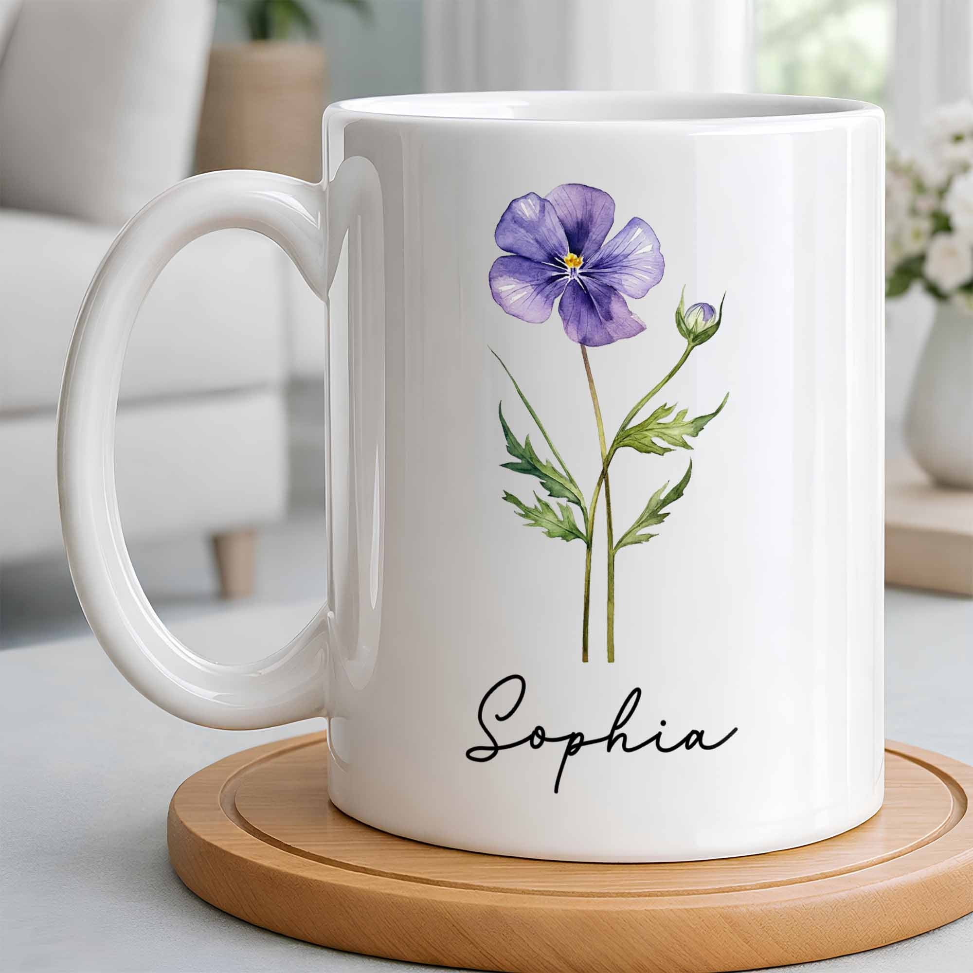 Personalized Flower Birth Month Coffee Mug Custom Gift for Mom Edge-to-edge Mug GradoCreations