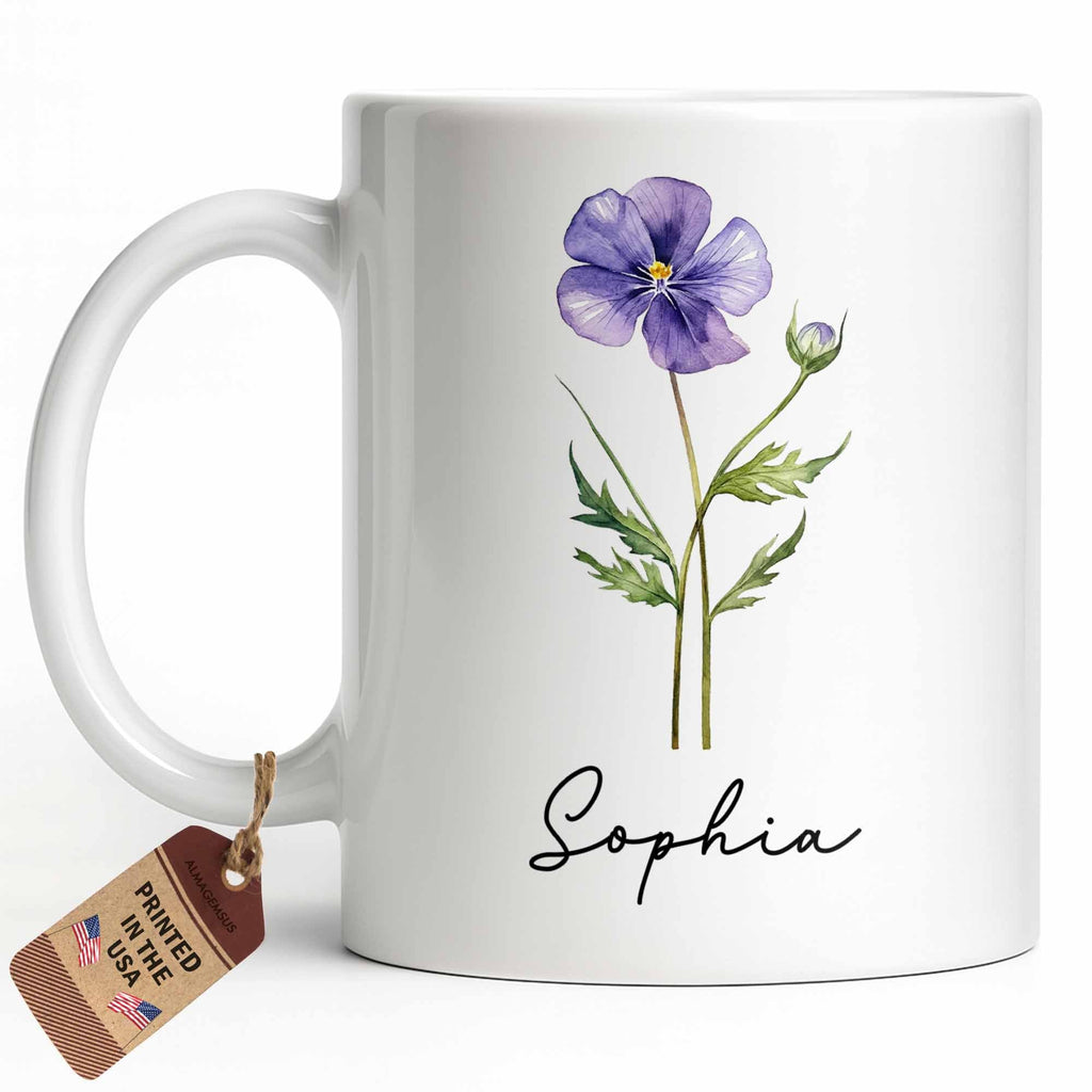 Personalized Flower Birth Month Coffee Mug Custom Gift for Mom Edge-to-edge Mug GradoCreations
