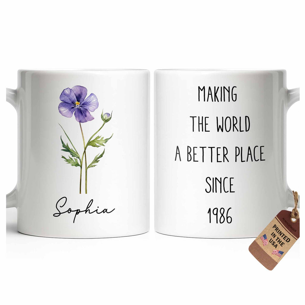 Personalized Flower Birth Month Coffee Mug Custom Gift for Mom Edge-to-edge Mug GradoCreations
