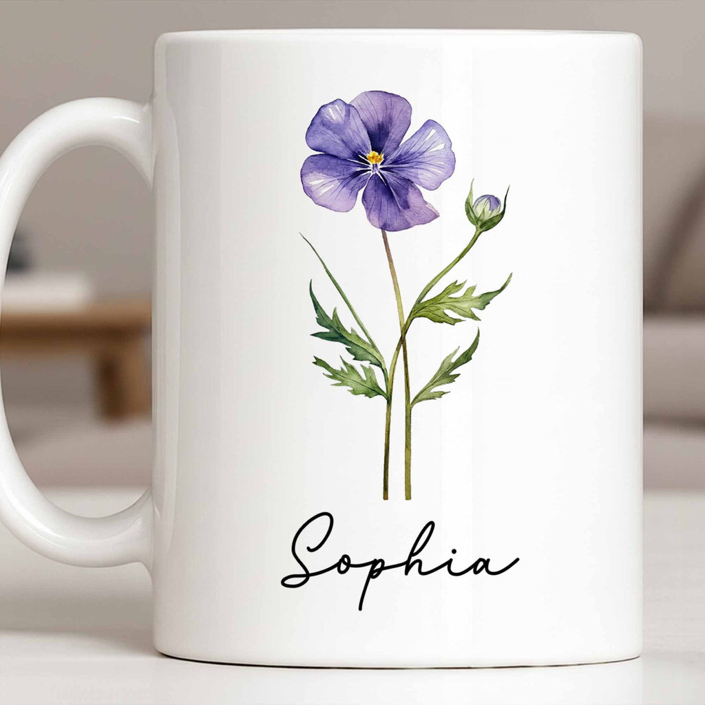 Personalized Flower Birth Month Coffee Mug Custom Gift for Mom Edge-to-edge Mug GradoCreations
