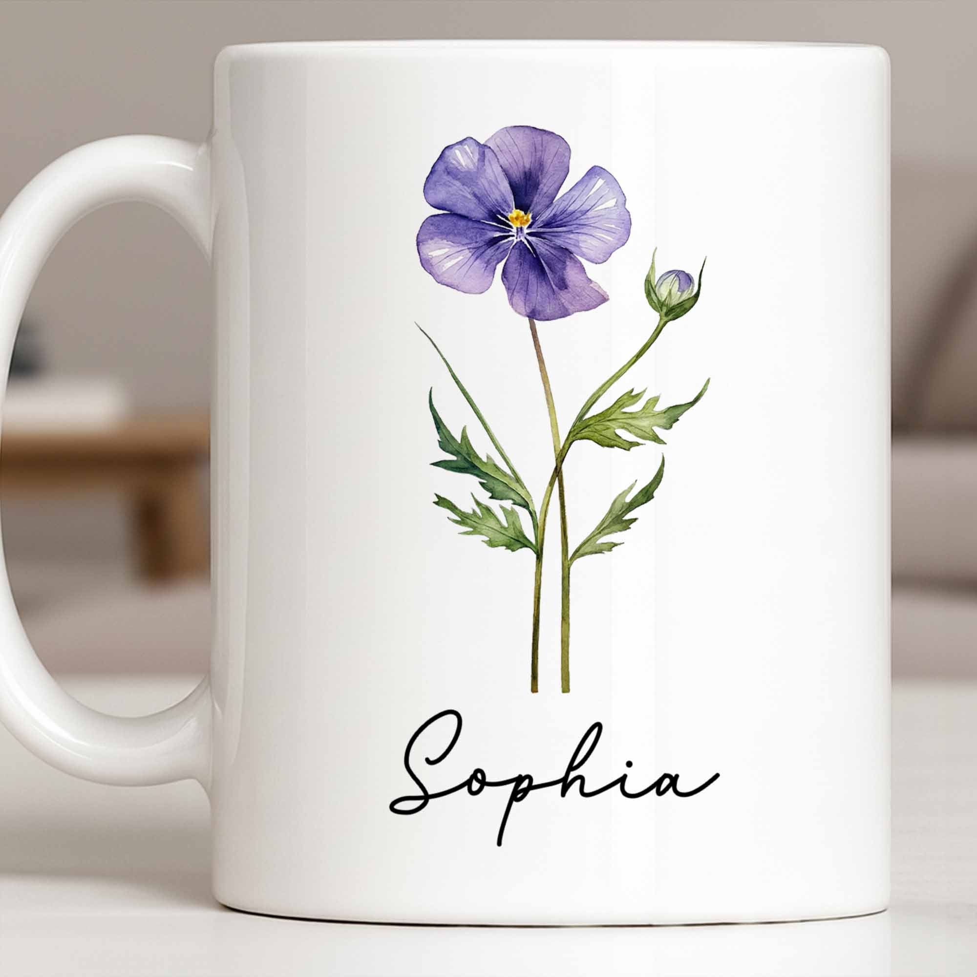 Personalized Flower Birth Month Coffee Mug Custom Gift for Mom Edge-to-edge Mug GradoCreations