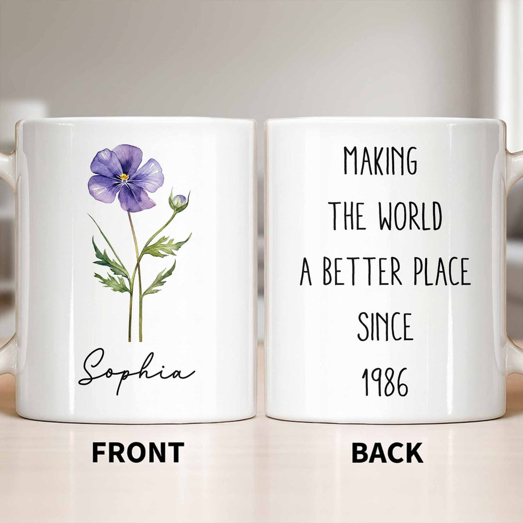 Personalized Flower Birth Month Coffee Mug Custom Gift for Mom Edge-to-edge Mug GradoCreations