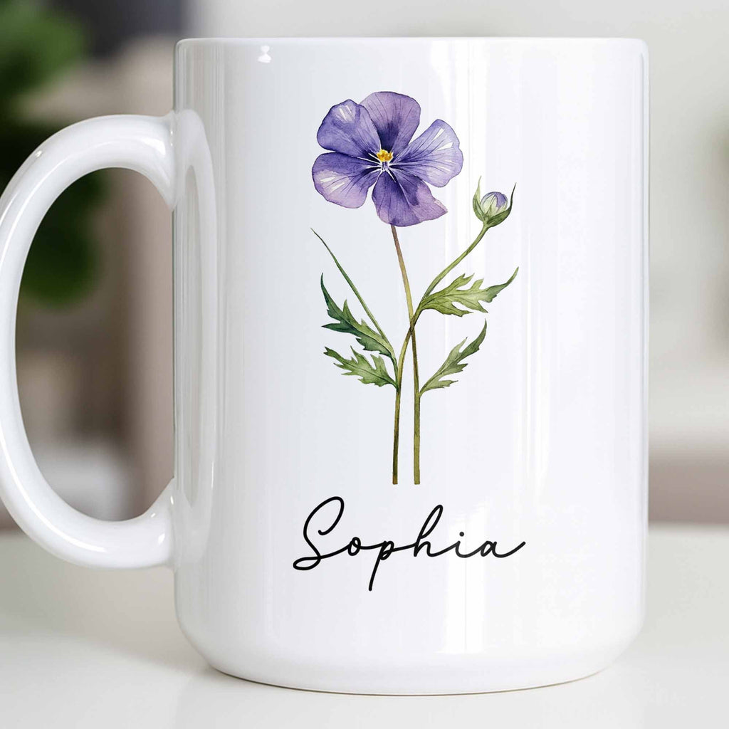Personalized Flower Birth Month Coffee Mug Custom Gift for Mom Edge-to-edge Mug GradoCreations