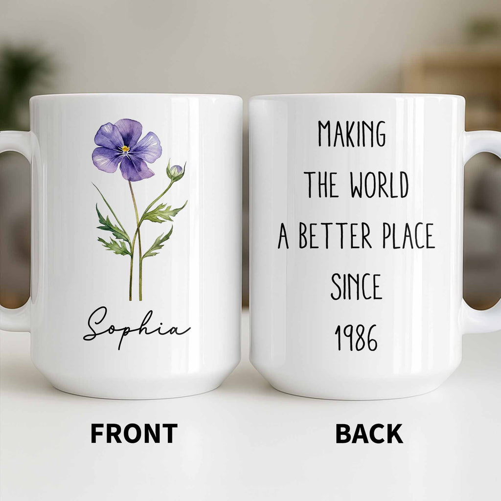 Personalized Flower Birth Month Coffee Mug Custom Gift for Mom Edge-to-edge Mug GradoCreations