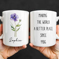 Personalized Flower Birth Month Coffee Mug Custom Gift for Mom Edge-to-edge Mug GradoCreations