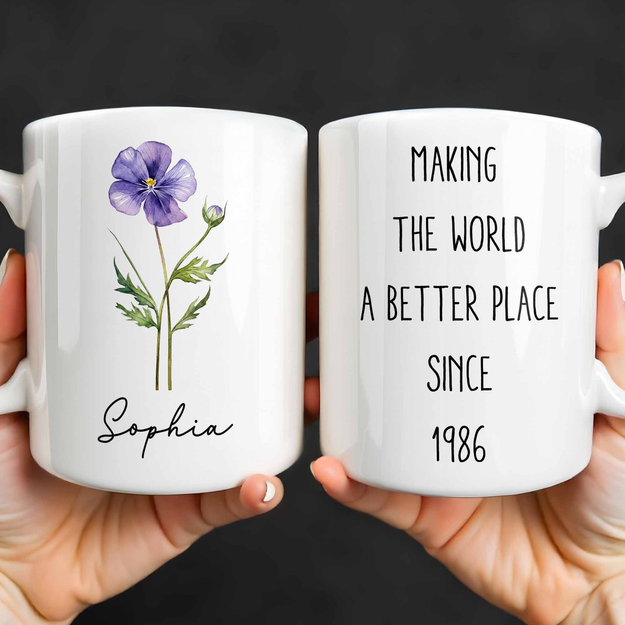 Personalized Flower Birth Month Coffee Mug Custom Gift for Mom Edge-to-edge Mug GradoCreations