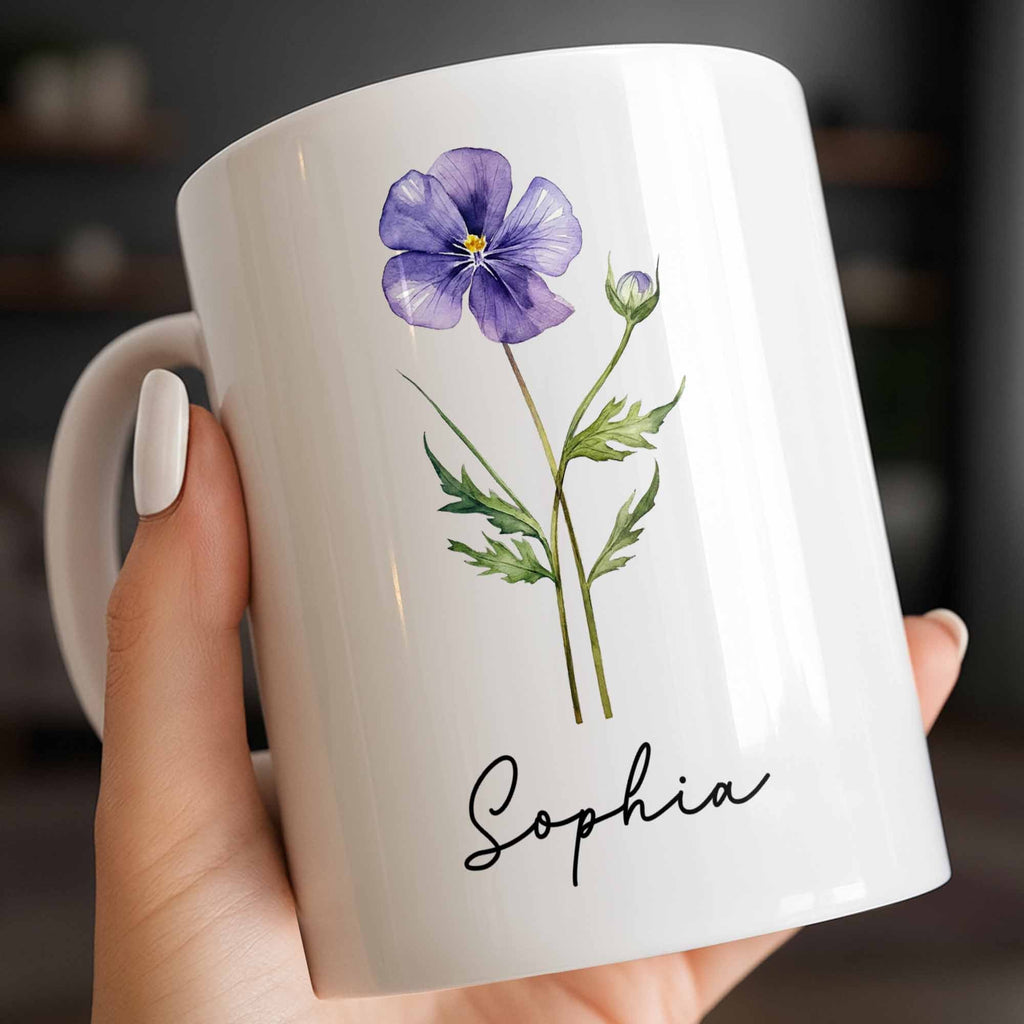 Personalized Flower Birth Month Coffee Mug Custom Gift for Mom Edge-to-edge Mug GradoCreations