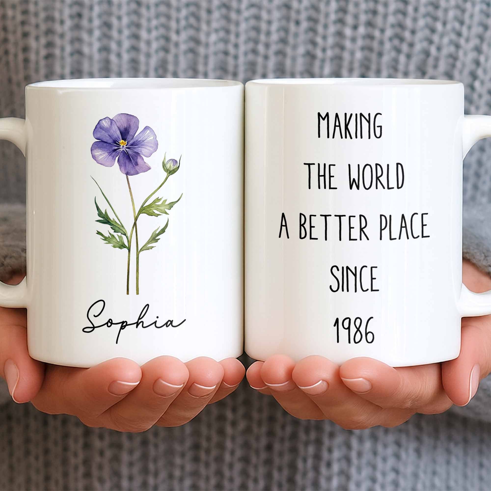 Personalized Flower Birth Month Coffee Mug Custom Gift for Mom Edge-to-edge Mug GradoCreations