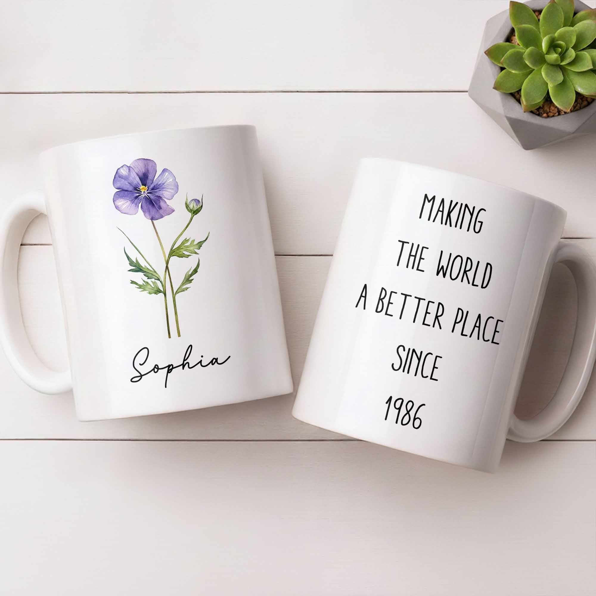 Personalized Flower Birth Month Coffee Mug Custom Gift for Mom Edge-to-edge Mug GradoCreations
