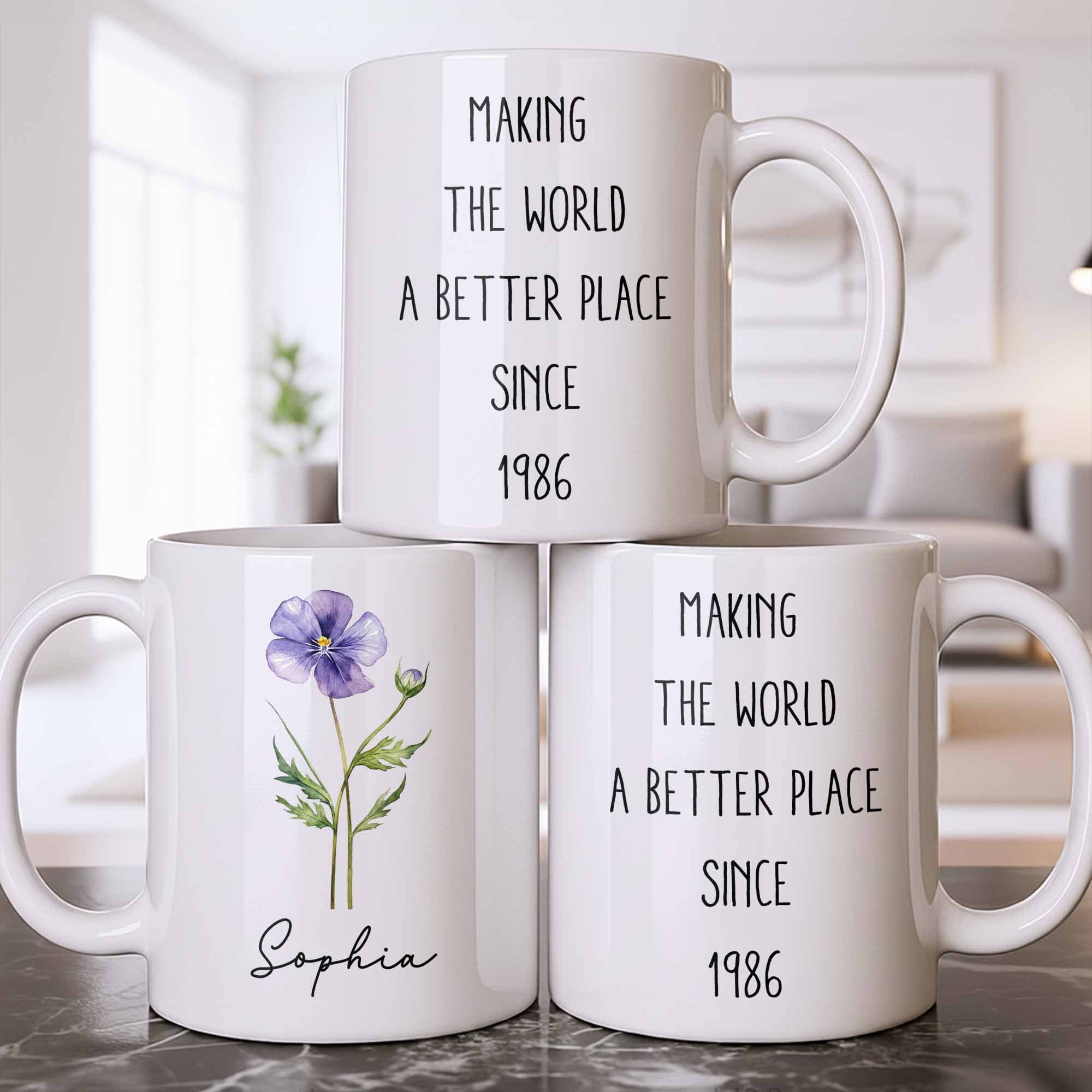 Personalized Flower Birth Month Coffee Mug Custom Gift for Mom Edge-to-edge Mug GradoCreations