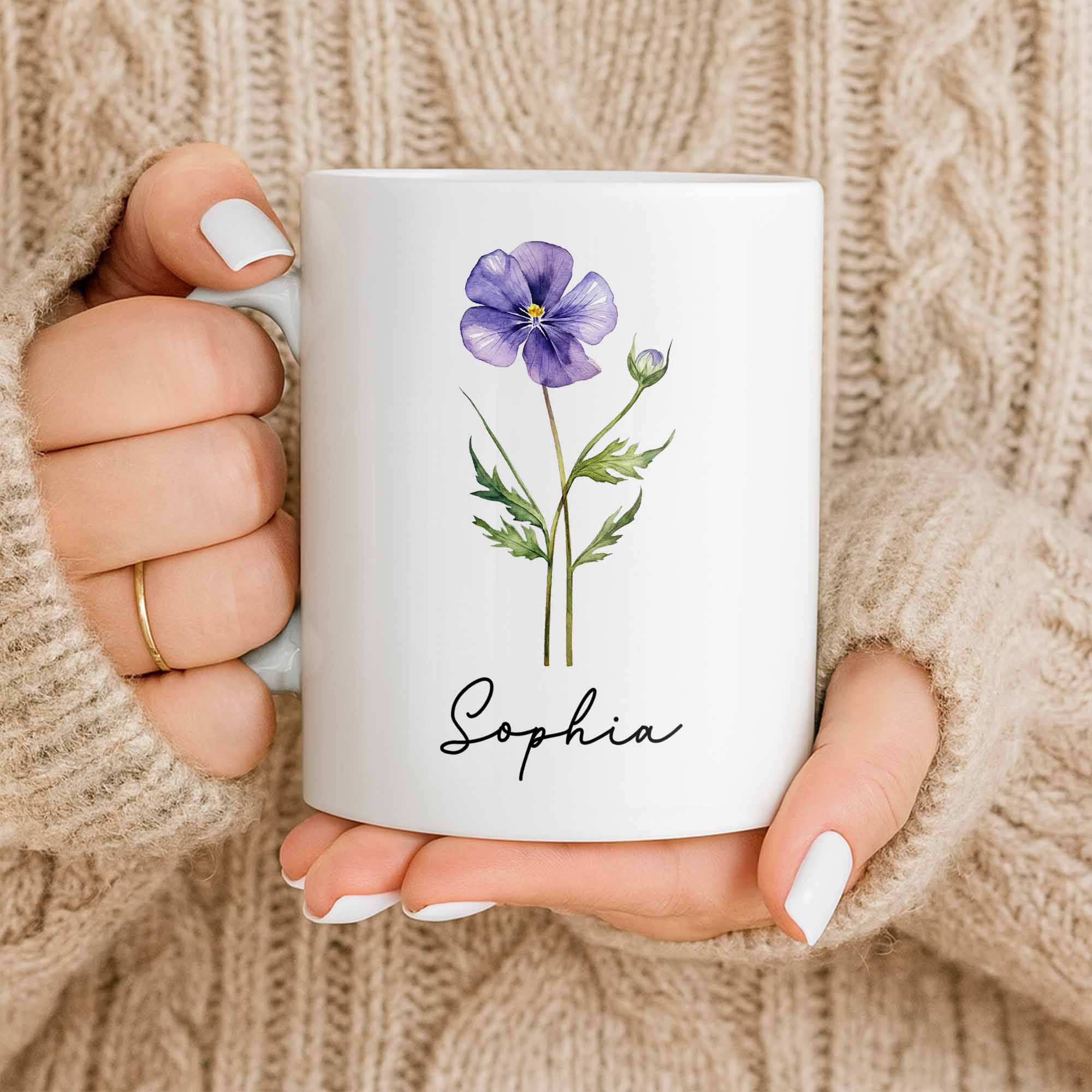 Personalized Flower Birth Month Coffee Mug Custom Gift for Mom Edge-to-edge Mug GradoCreations
