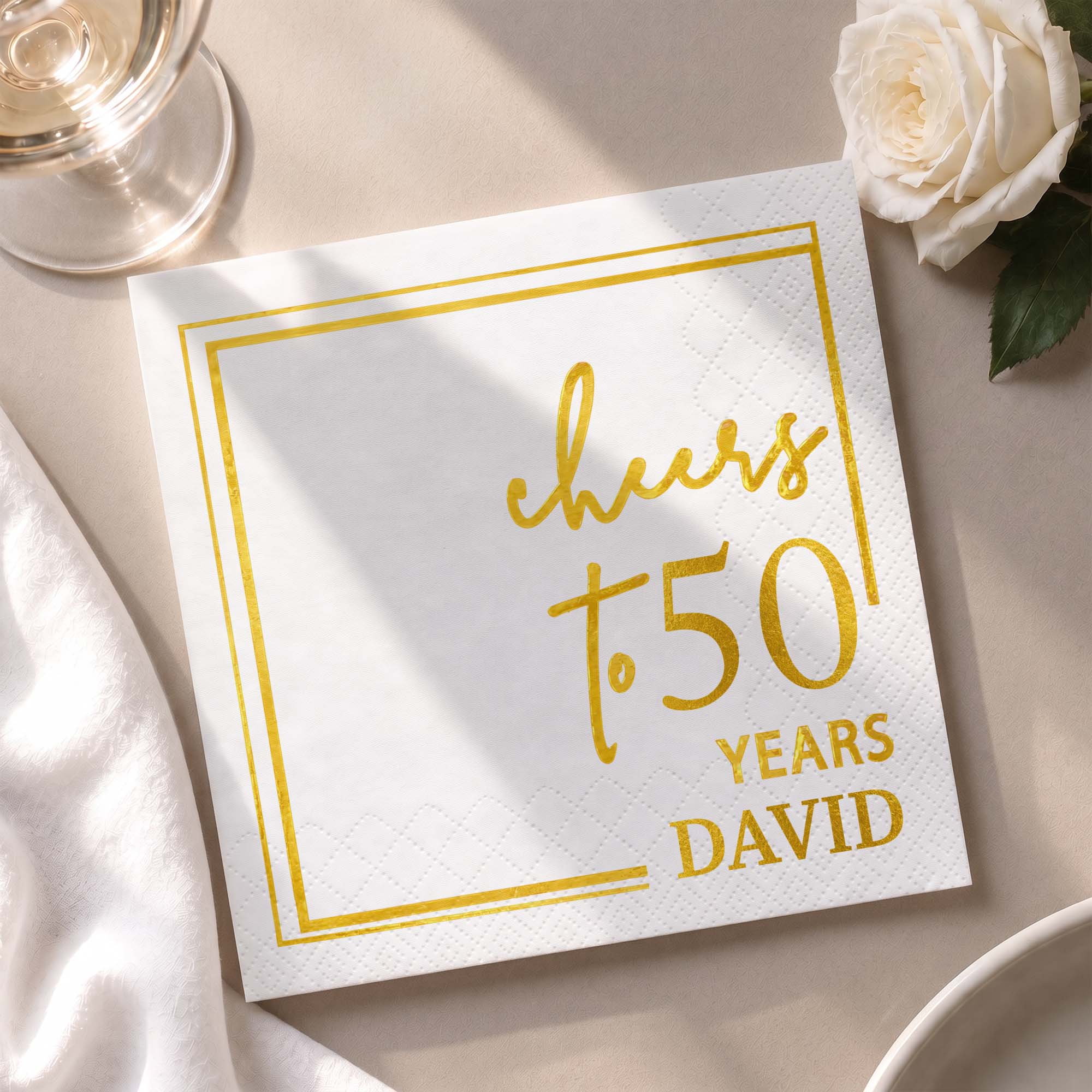 Personalized Cocktail Napkins Elegant Gold Design Custom Name Gift for Birthday Cocktail Napkins GradoCreations