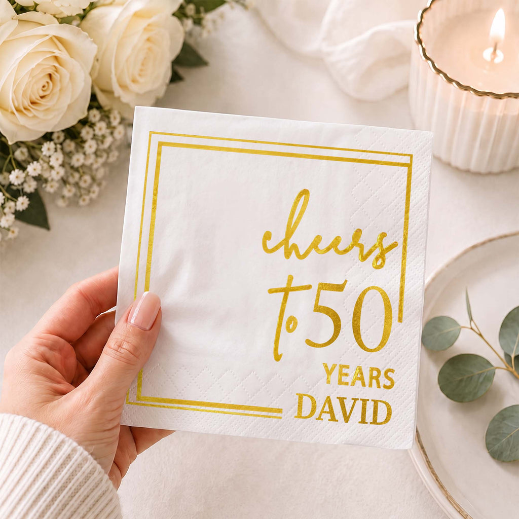 Personalized Cocktail Napkins Elegant Gold Design Custom Name Gift for Birthday Cocktail Napkins GradoCreations