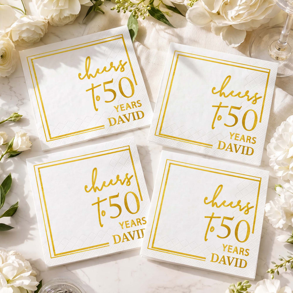 Personalized Cocktail Napkins Elegant Gold Design Custom Name Gift for Birthday Cocktail Napkins GradoCreations