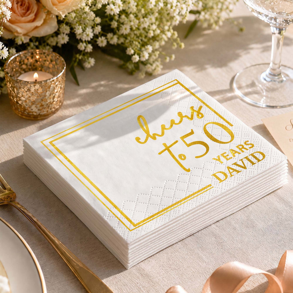 Personalized Cocktail Napkins Elegant Gold Design Custom Name Gift for Birthday Cocktail Napkins GradoCreations
