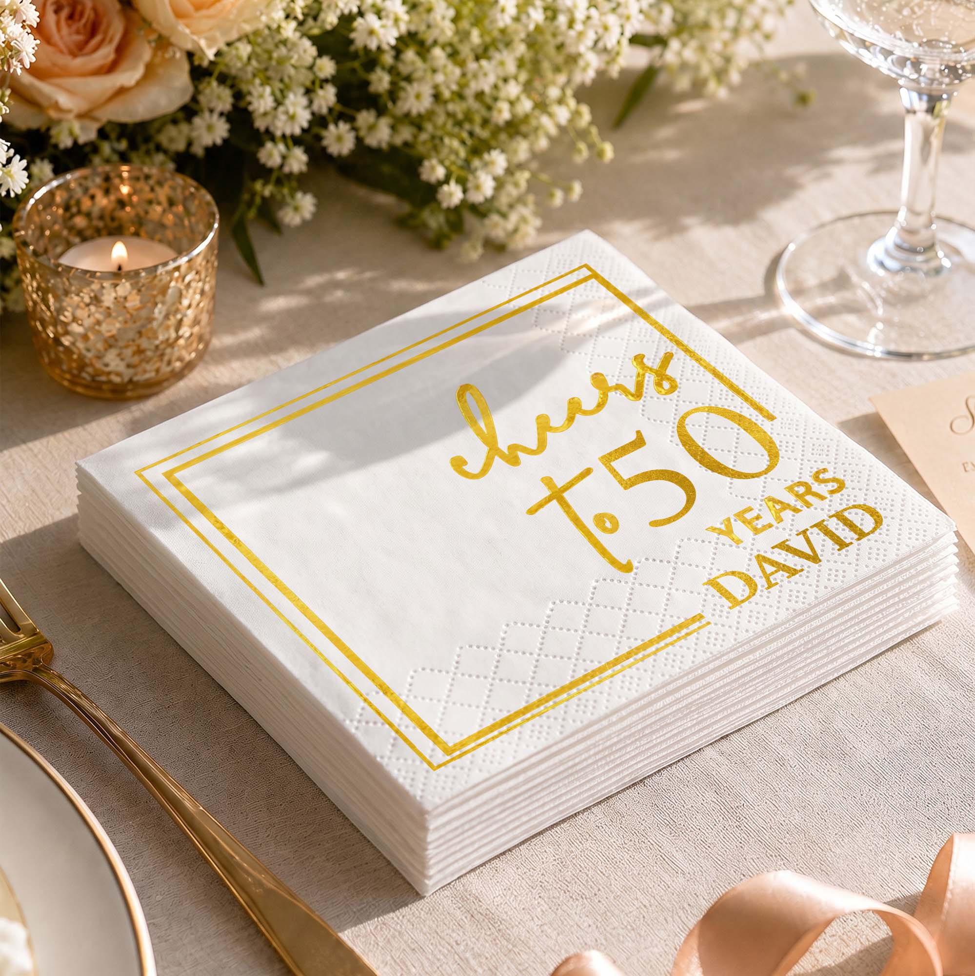 Personalized Cocktail Napkins Elegant Gold Design Custom Name Gift for Birthday Cocktail Napkins GradoCreations
