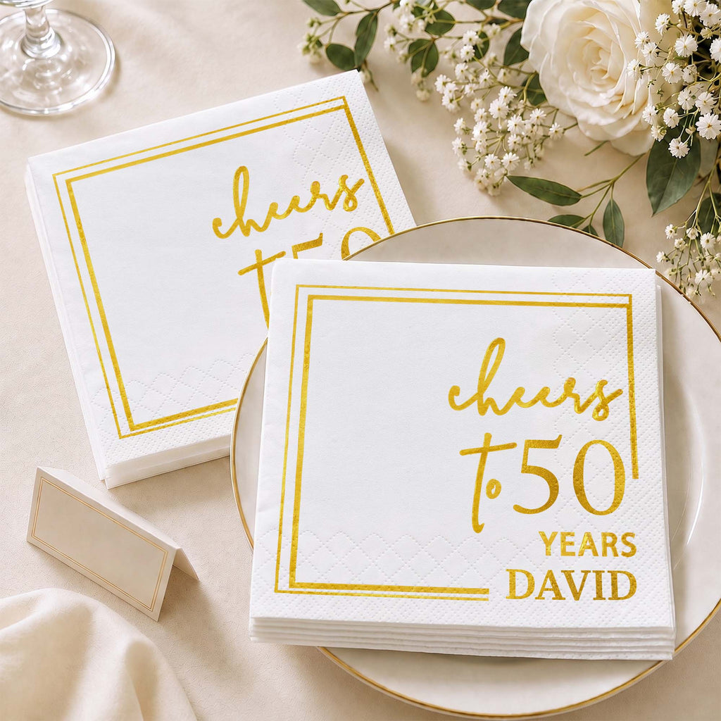 Personalized Cocktail Napkins Elegant Gold Design Custom Name Gift for Birthday Cocktail Napkins GradoCreations