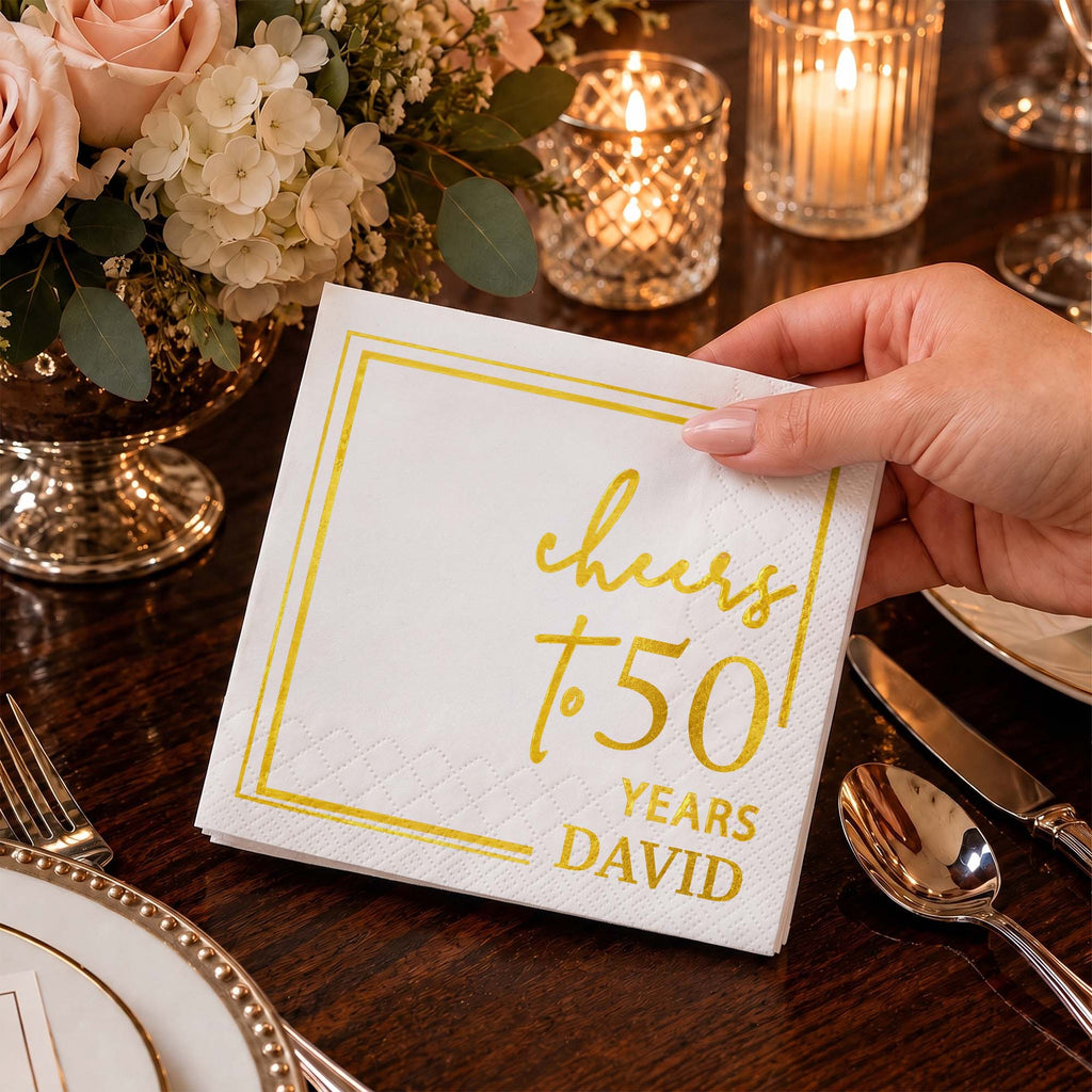 Personalized Cocktail Napkins Elegant Gold Design Custom Name Gift for Birthday Cocktail Napkins GradoCreations