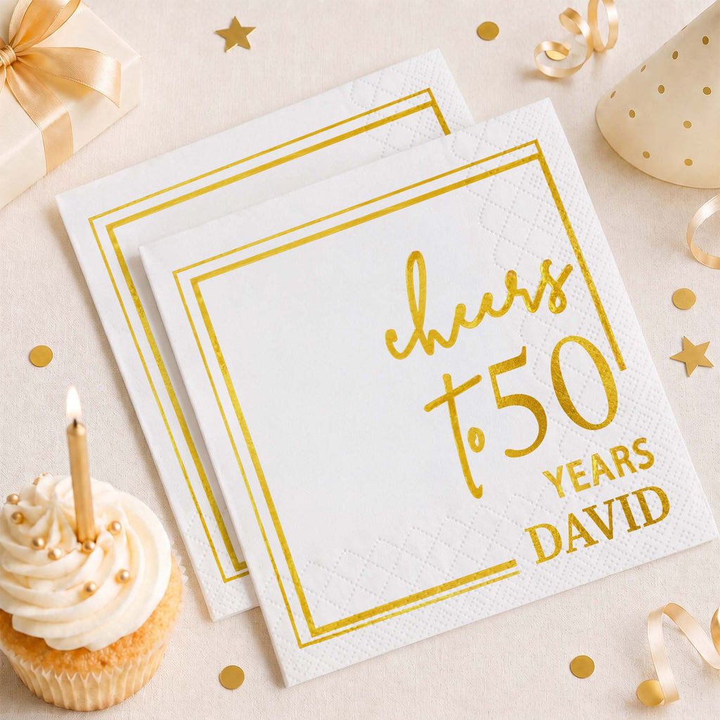 Personalized Cocktail Napkins Elegant Gold Design Custom Name Gift for Birthday Cocktail Napkins GradoCreations