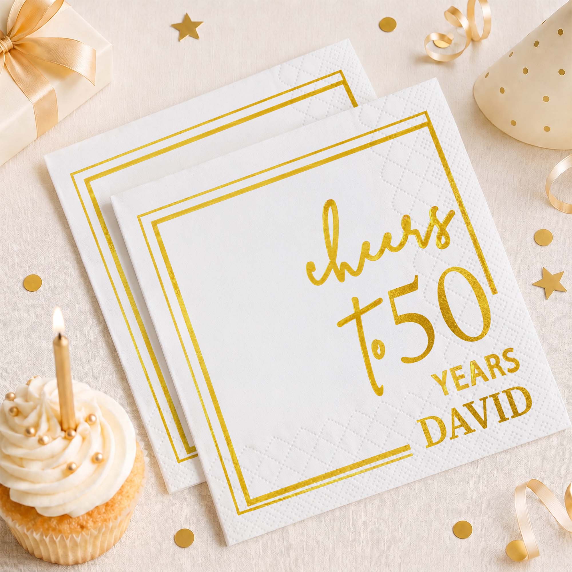 Personalized Cocktail Napkins Elegant Gold Design Custom Name Gift for Birthday Cocktail Napkins GradoCreations