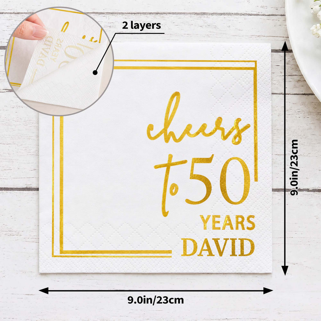 Personalized Cocktail Napkins Elegant Gold Design Custom Name Gift for Birthday Cocktail Napkins GradoCreations