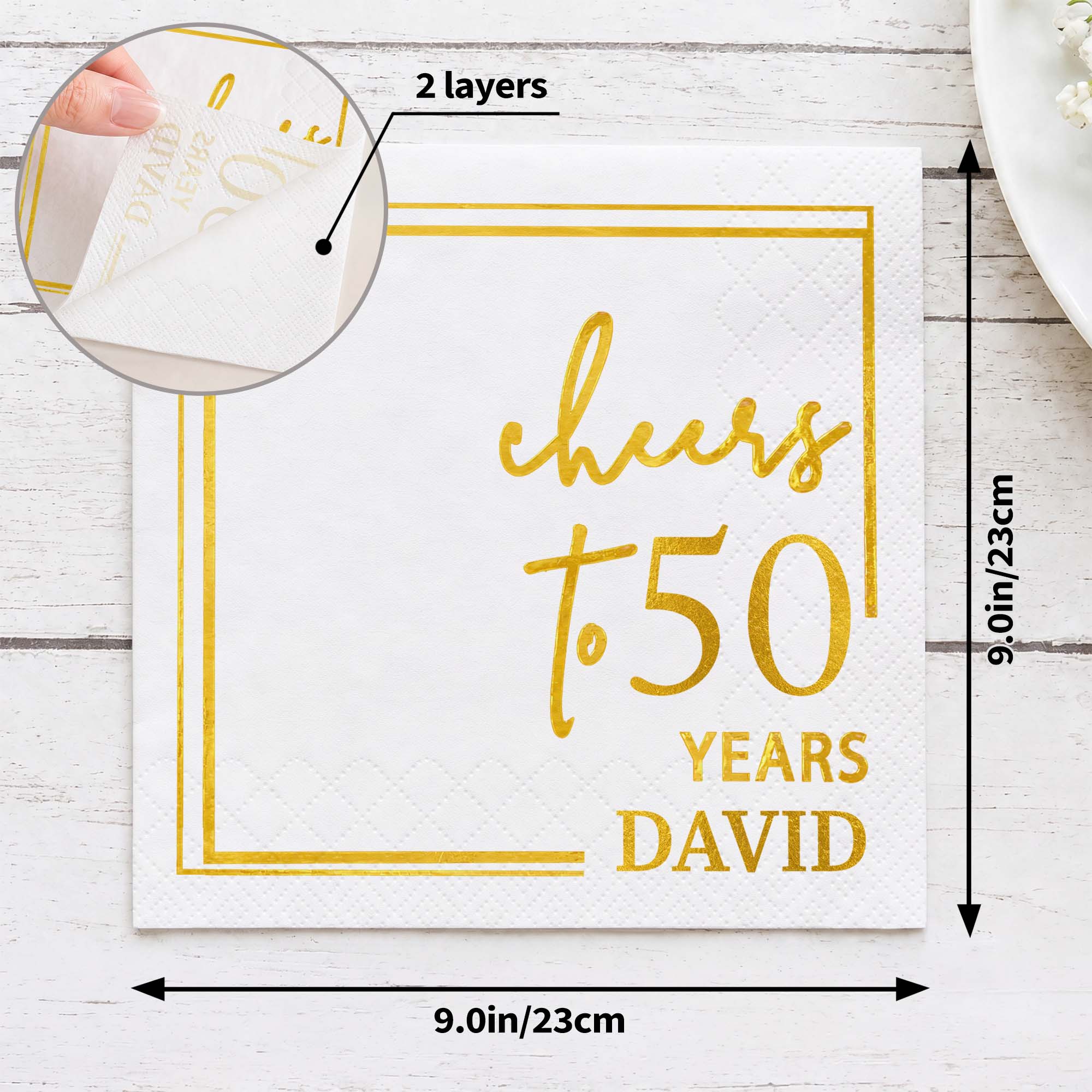 Personalized Cocktail Napkins Elegant Gold Design Custom Name Gift for Birthday Cocktail Napkins GradoCreations