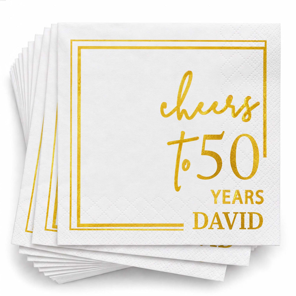 Personalized Cocktail Napkins Elegant Gold Design Custom Name Gift for Birthday Cocktail Napkins GradoCreations