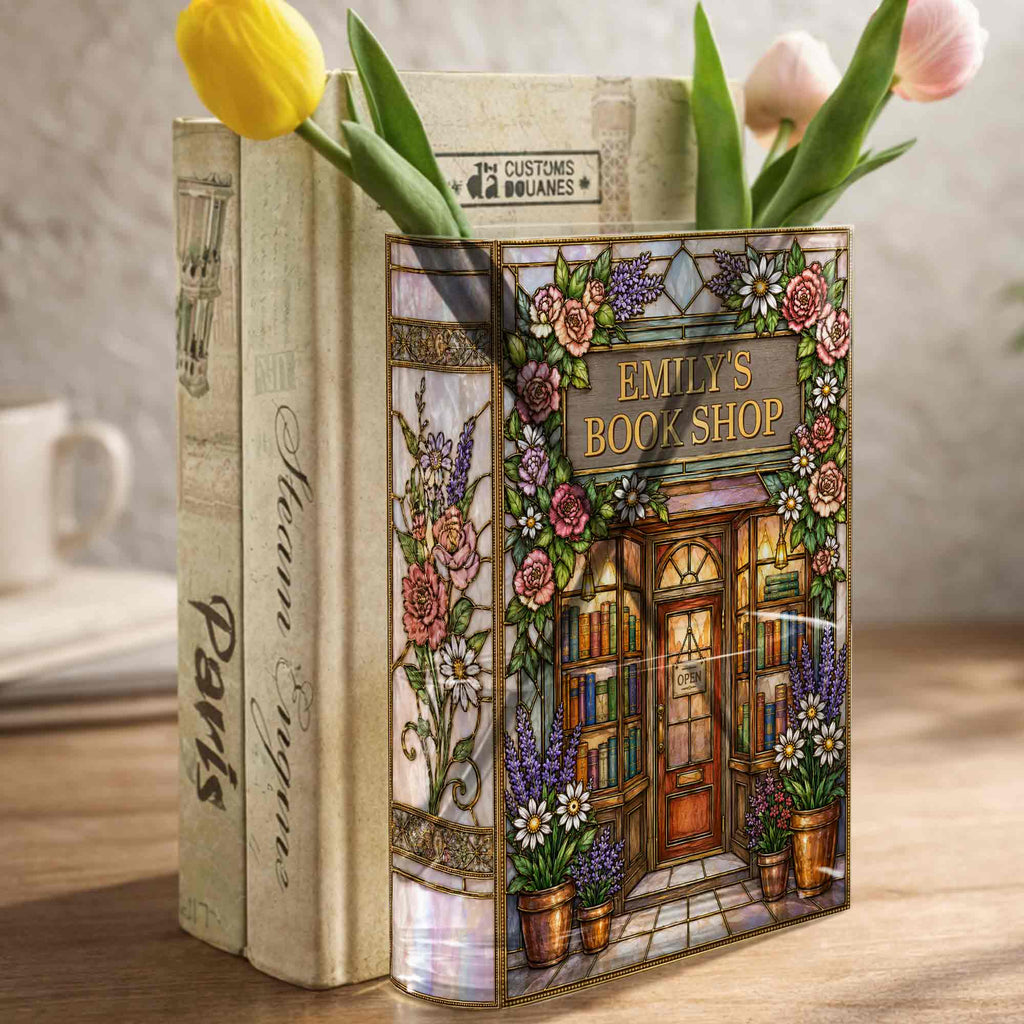 Personalized Acrylic Book Vase Custom Name Gift for Book Lovers Acrylic Book Vase GradoCreations