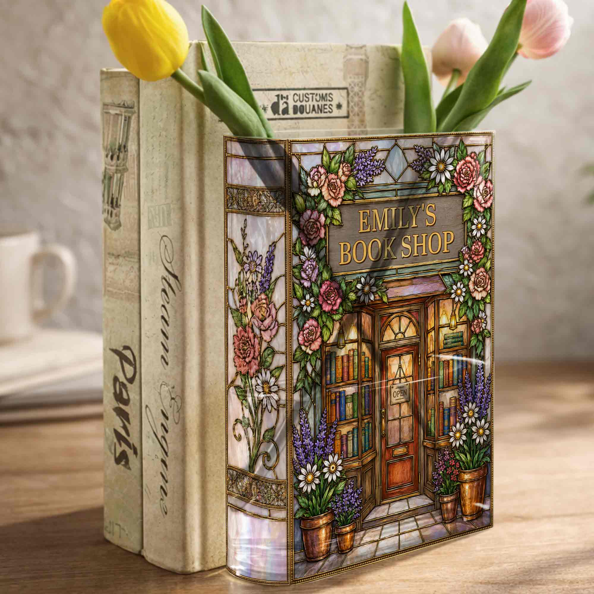 Personalized Acrylic Book Vase Custom Name Gift for Book Lovers Acrylic Book Vase GradoCreations