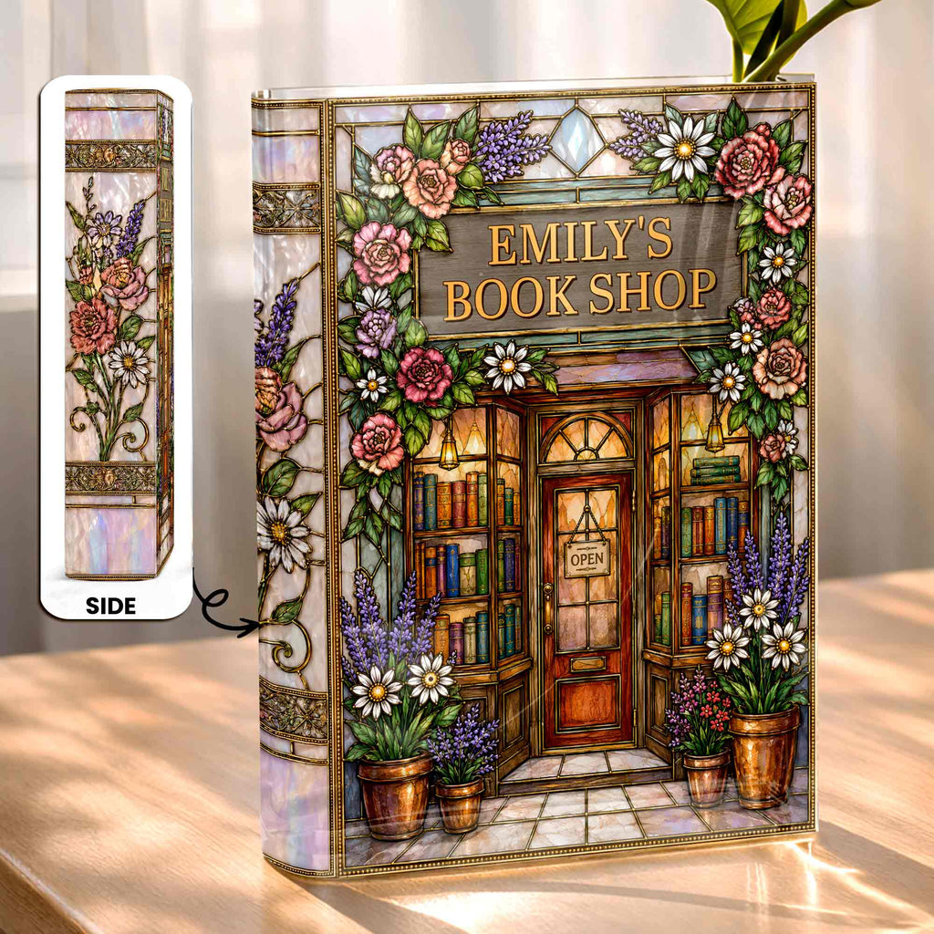 Personalized Acrylic Book Vase Custom Name Gift for Book Lovers Acrylic Book Vase GradoCreations