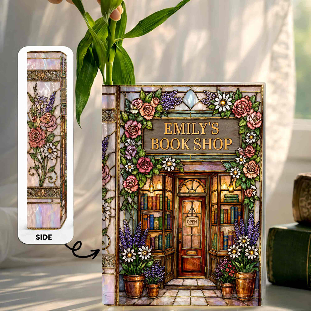 Personalized Acrylic Book Vase Custom Name Gift for Book Lovers Acrylic Book Vase GradoCreations