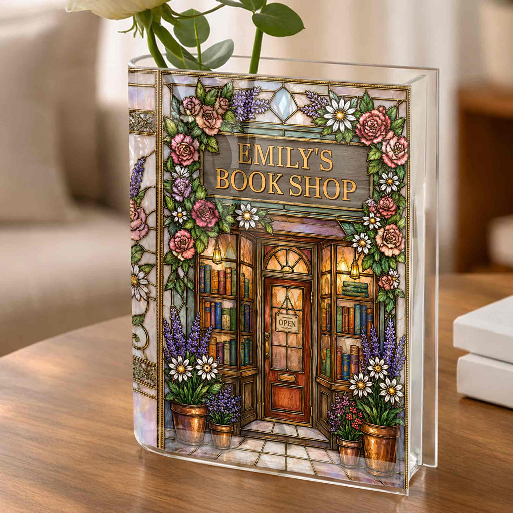 Personalized Acrylic Book Vase Custom Name Gift for Book Lovers Acrylic Book Vase GradoCreations