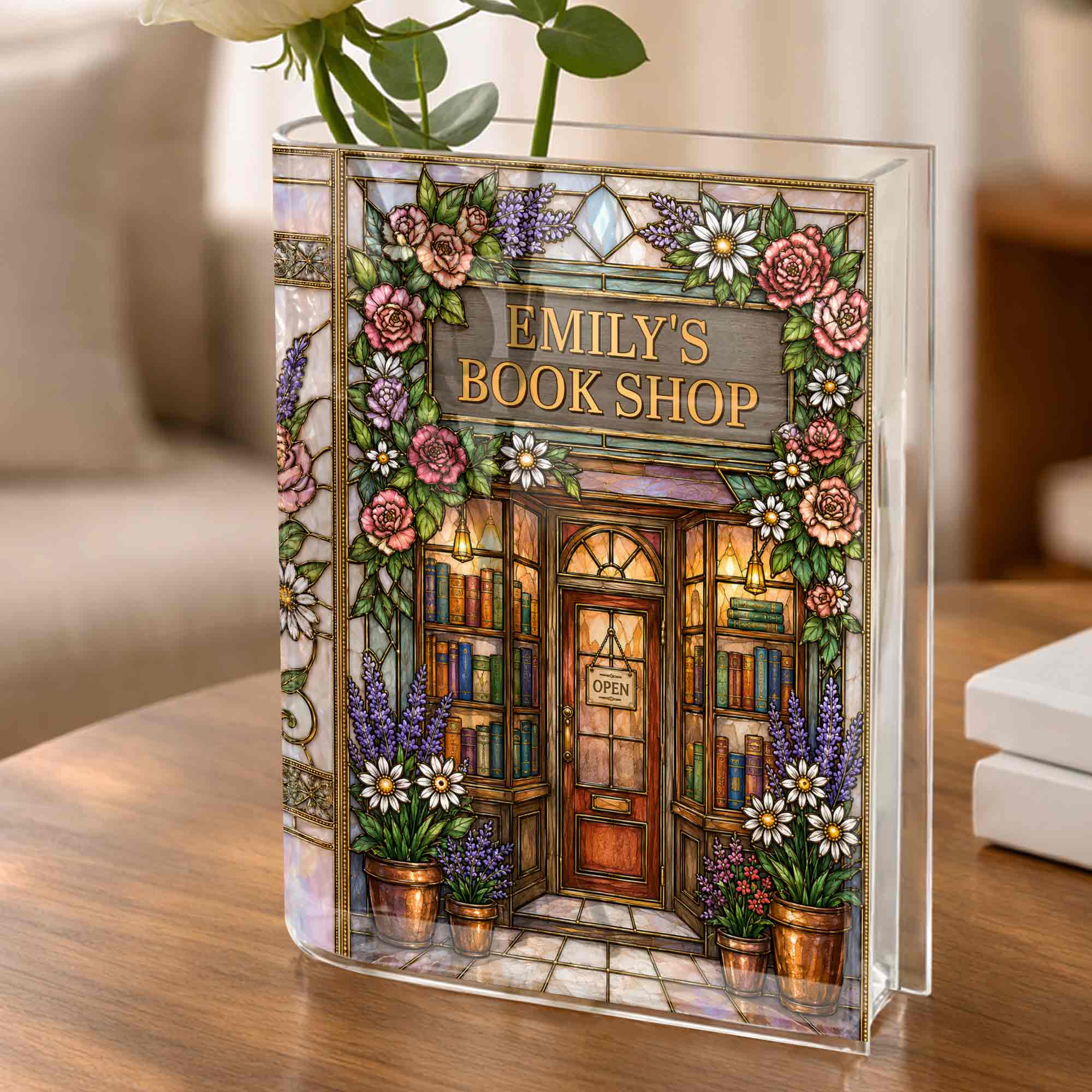 Personalized Acrylic Book Vase Custom Name Gift for Book Lovers Acrylic Book Vase GradoCreations