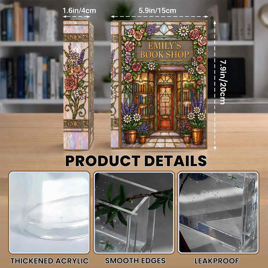 Personalized Acrylic Book Vase Custom Name Gift for Book Lovers Acrylic Book Vase GradoCreations