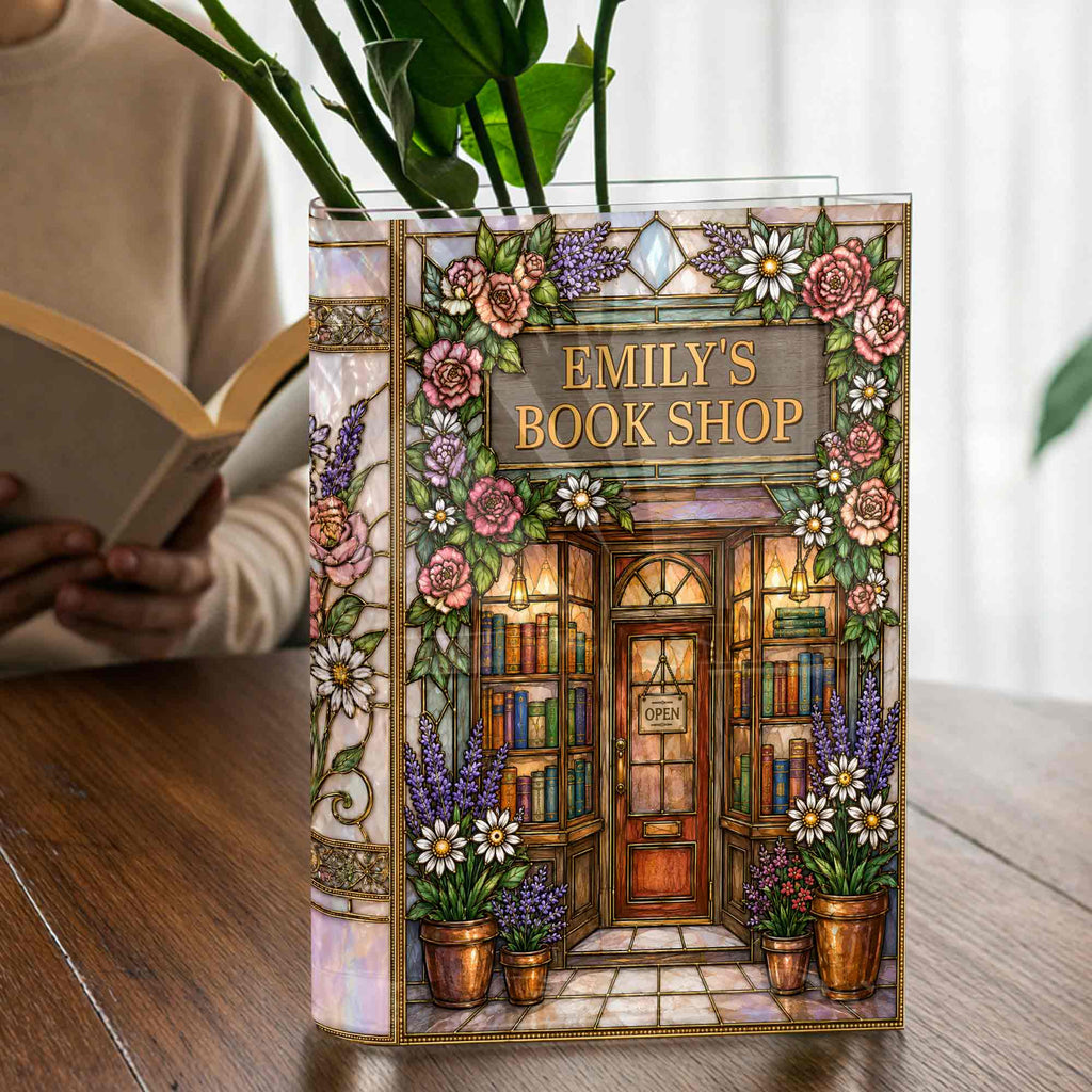 Personalized Acrylic Book Vase Custom Name Gift for Book Lovers Acrylic Book Vase GradoCreations