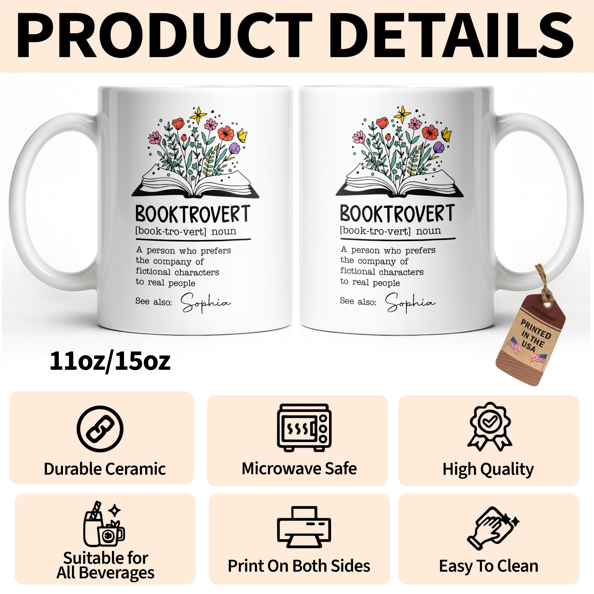Personalized Book Lover Coffee Mug Custom Name Gift Idea Edge-to-edge Mug GradoCreations