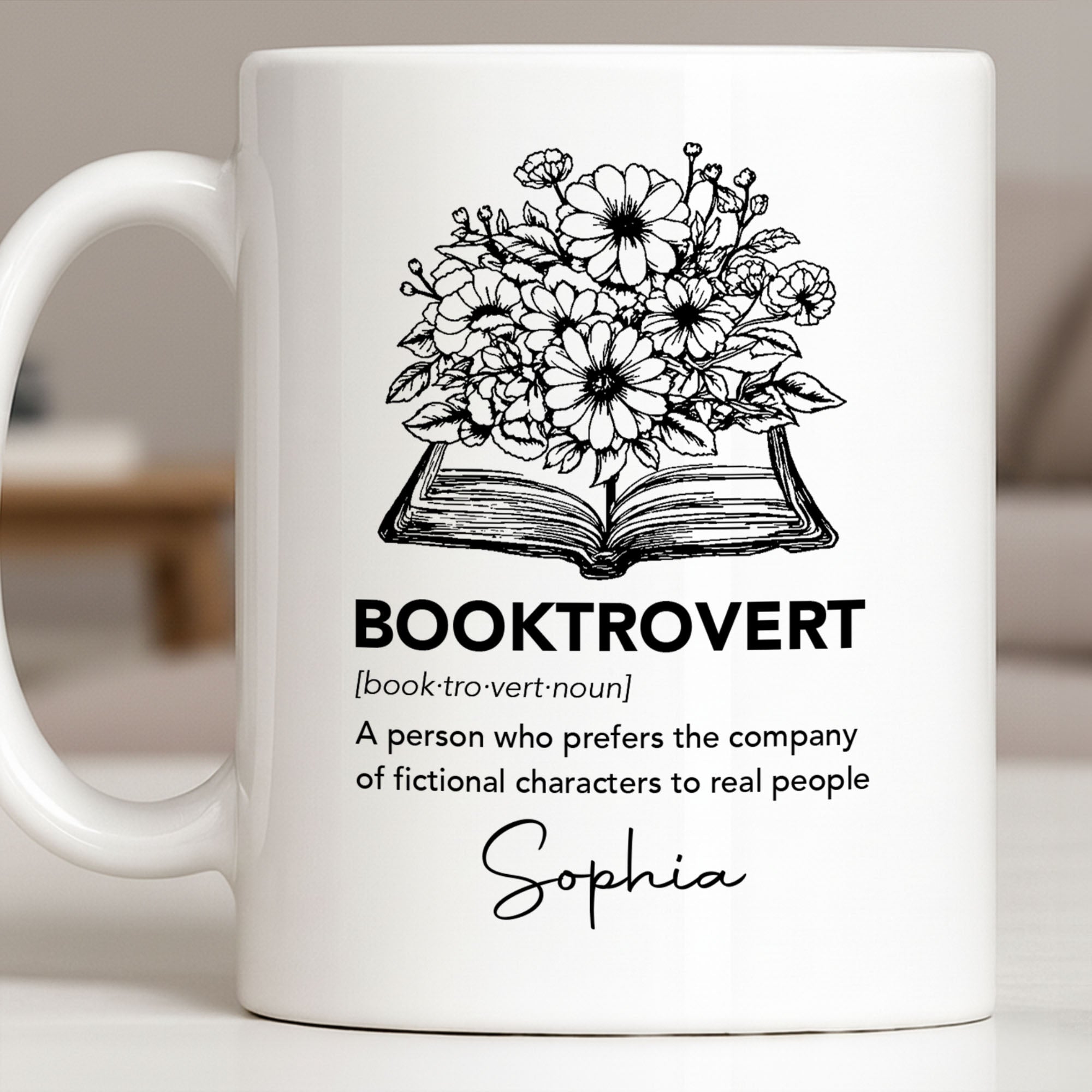 Personalized Edge-to-Edge Coffee Mug Custom Flowers Gift for Book Lovers Edge-to-edge Mug GradoCreations