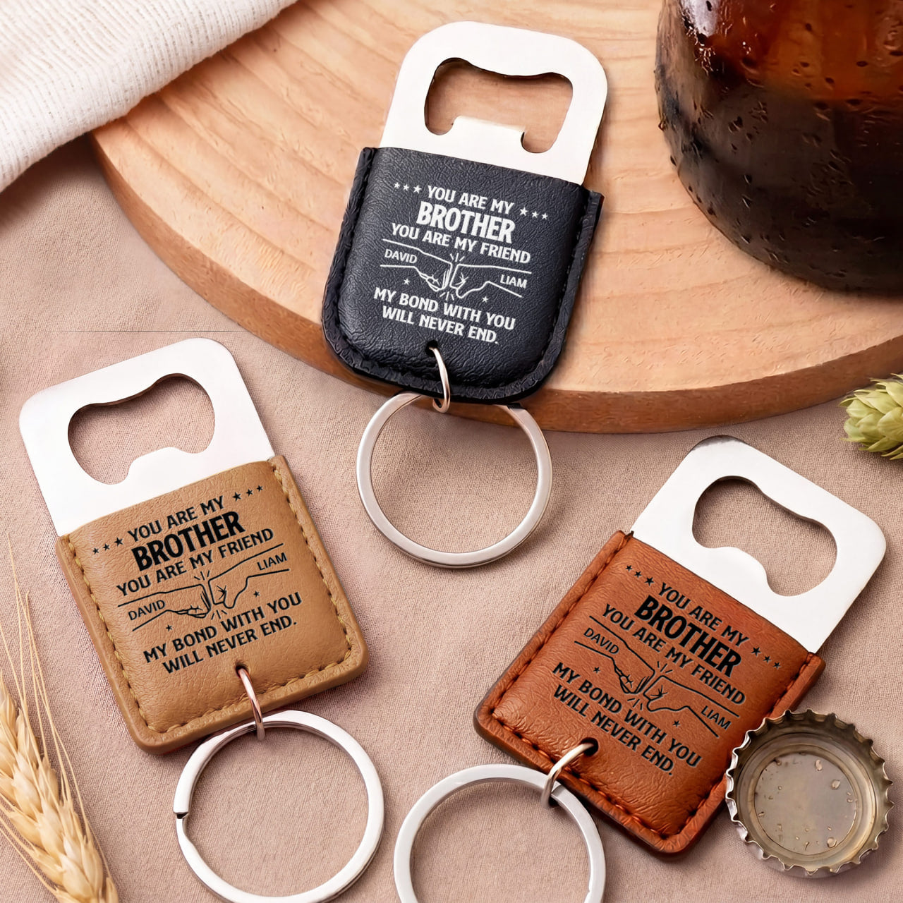 Personalized Leather Bottle Opener Keychain Custom Name Gift for Brother Leather Bottle Opener Keychain GradoCreations
