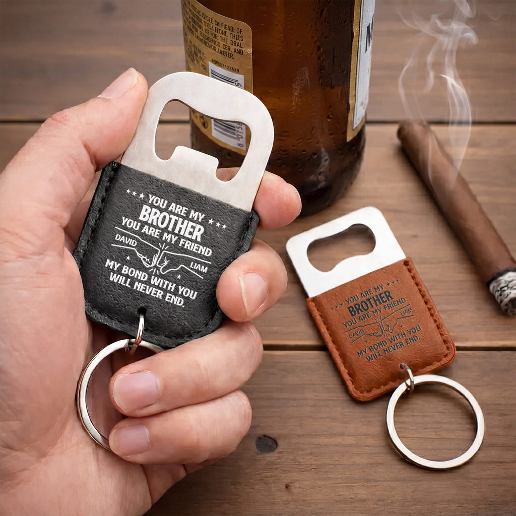 Personalized Leather Bottle Opener Keychain Custom Name Gift for Brother Leather Bottle Opener Keychain GradoCreations