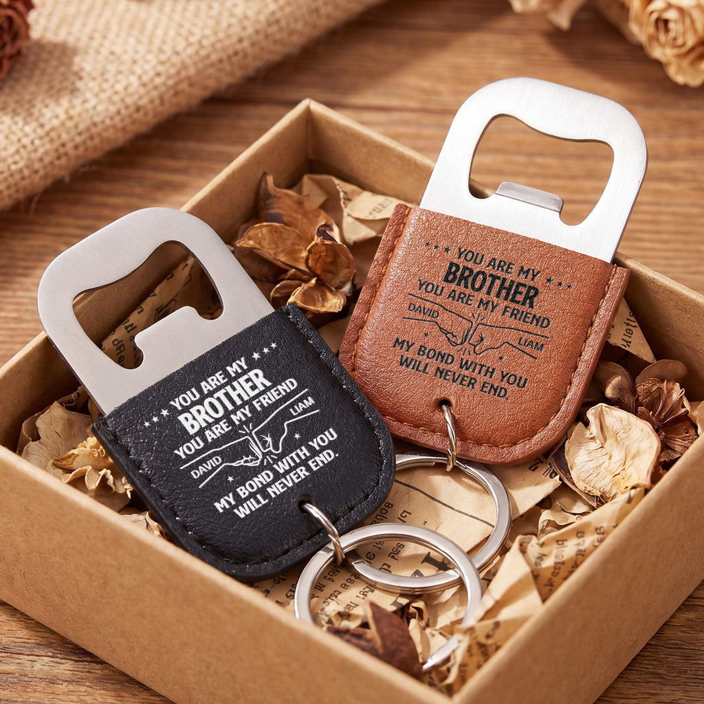 Personalized Leather Bottle Opener Keychain Custom Name Gift for Brother Leather Bottle Opener Keychain GradoCreations
